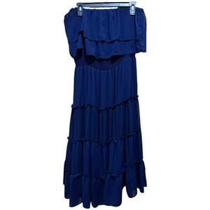 Sam and Jess Midi Dress Women XL Blue Tired Strapless Minimalist Casual Coquette